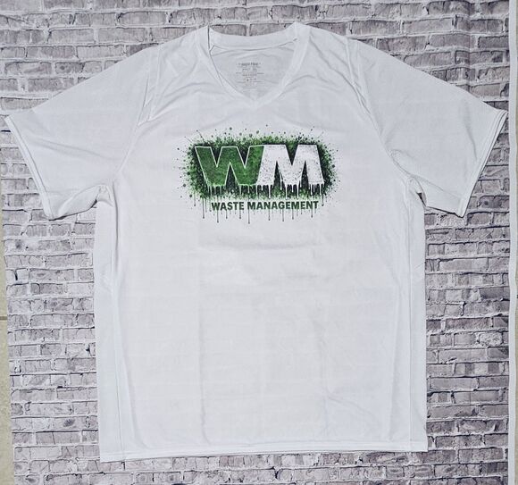 WM Waste Management Graphic T-Shirt White XL Green Drip Logo Workwear Tee